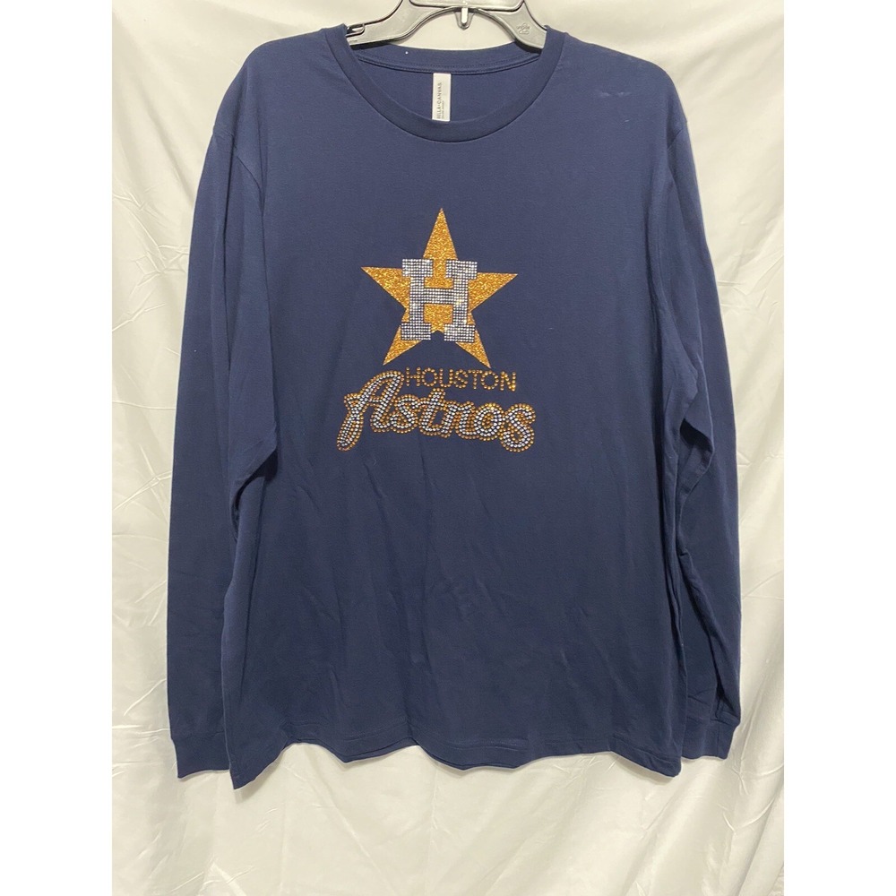 Houston Astros Women's XL Bella Canvas Long Sleeve Shirt Rhinestone Logo Tee